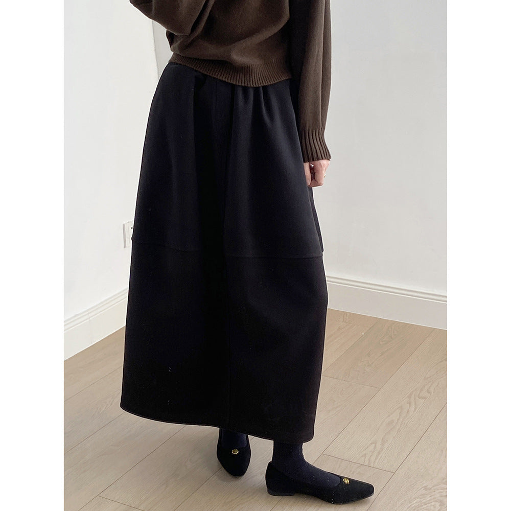 【Y82671】 實拍秋冬氣質花苞毛呢A字裙251023