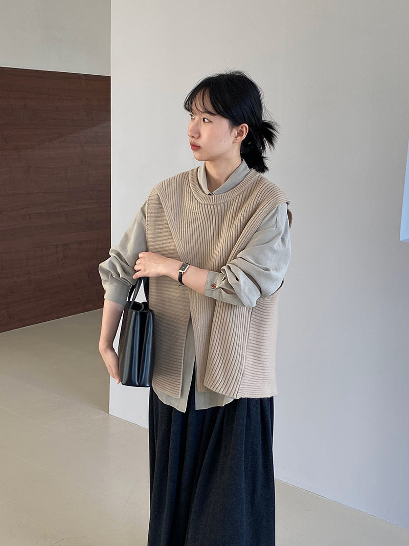 【cim8979】實拍秋冬設計師款不規則寬鬆針織馬甲251030