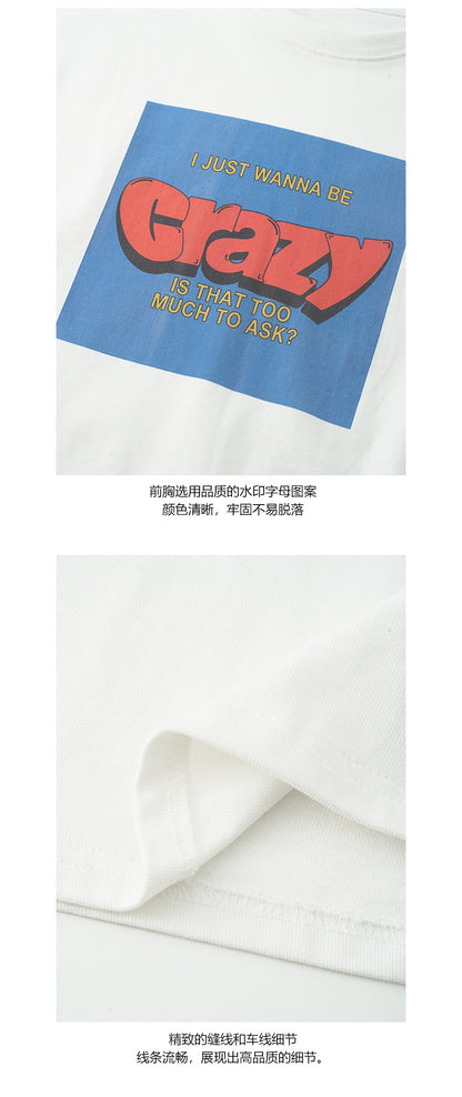 【H5211】實拍美式撞色字母印花寬鬆圓領短袖T恤250422