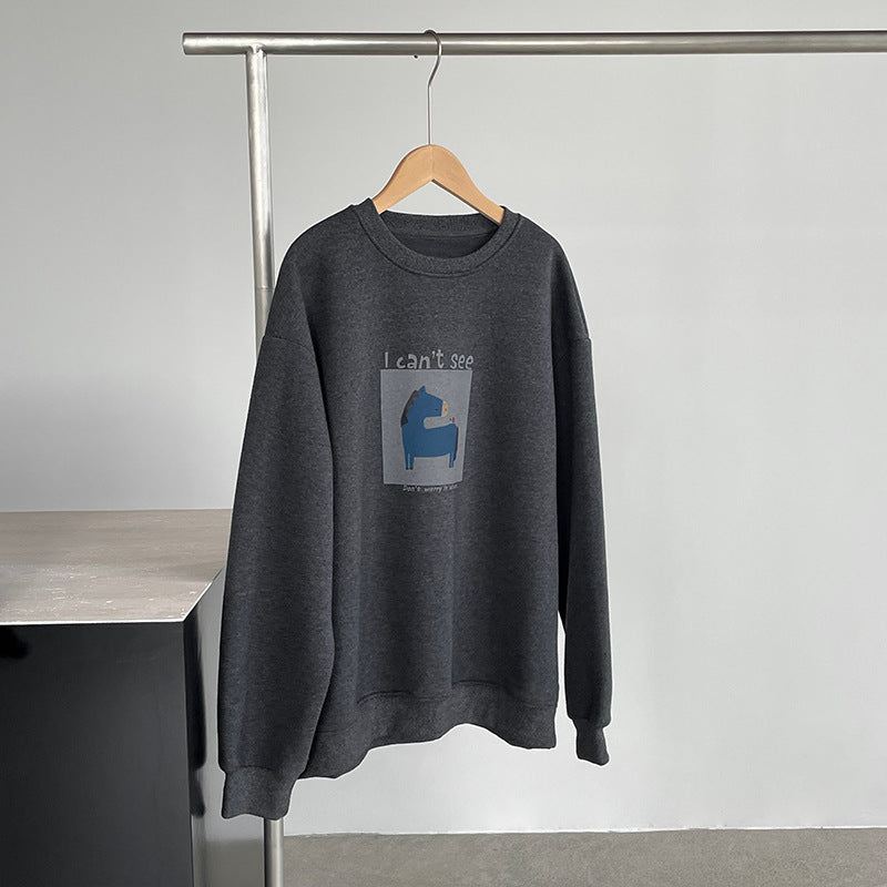 【cimD20307】實拍大人系印花加绒寬鬆衛衣251114