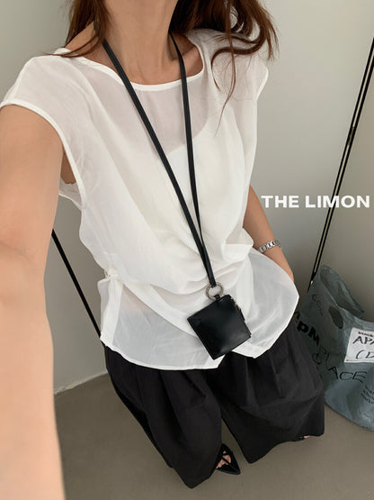 【L8689】實拍檸檬夏季簡約交叉後繫帶襯衫上衣250421