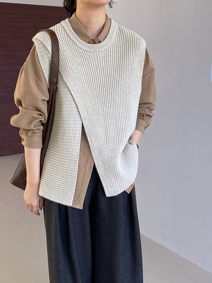 【cim8979】實拍秋冬設計師款不規則寬鬆針織馬甲251030