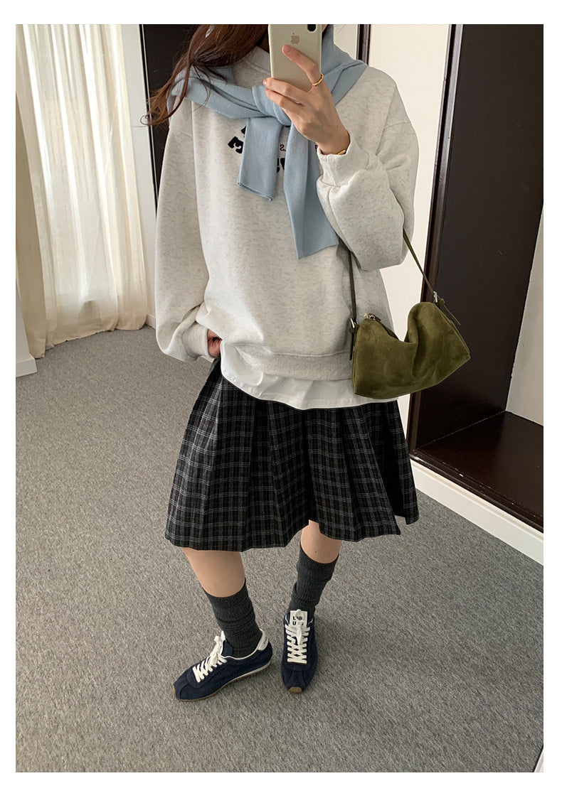 【H5502】實拍學院復古磨毛格子百褶A字裙251118