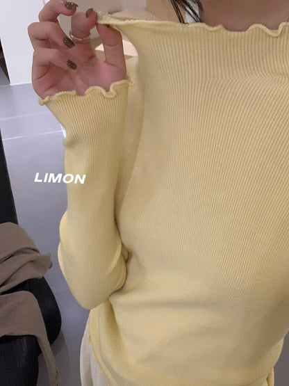 【LDF006】檸檬家親膚絨木耳邊半高領長袖針織衫251117