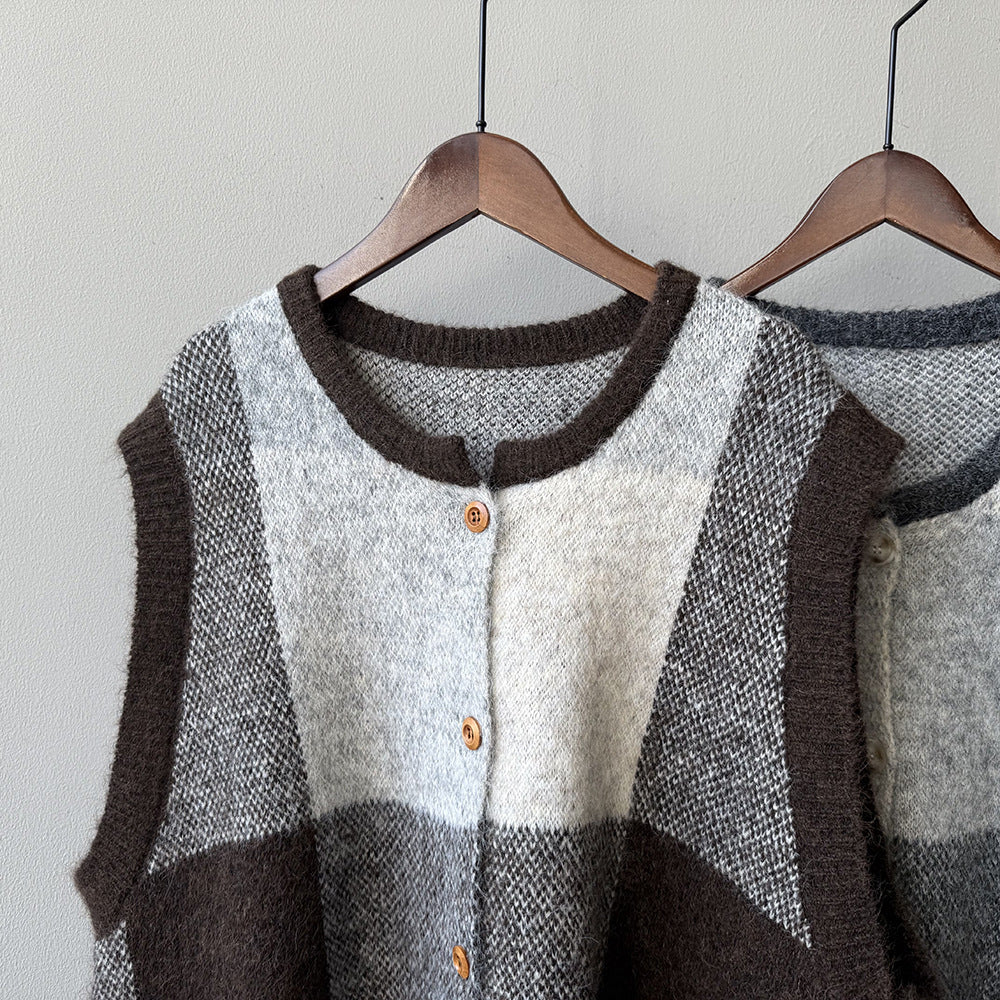 【YP2576】 實拍日系復古格子針織馬甲(含羊毛3%) 251023