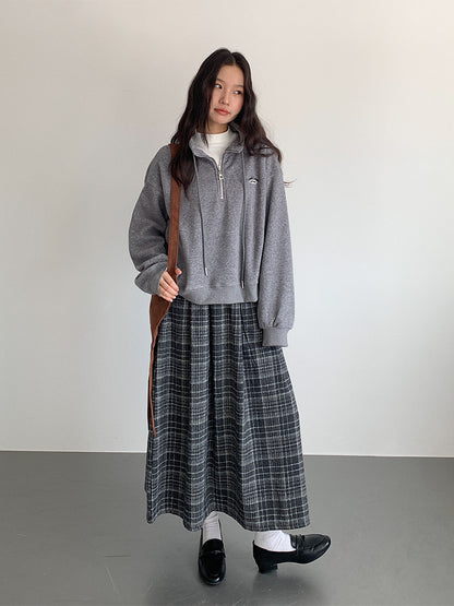 【LD11008】實拍復古毛呢格子高腰a字裙(左右有口袋）251110
