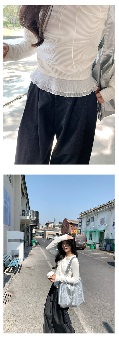 【H5063】實拍春夏氣質款蝴蝶結蕾絲長袖T恤250224