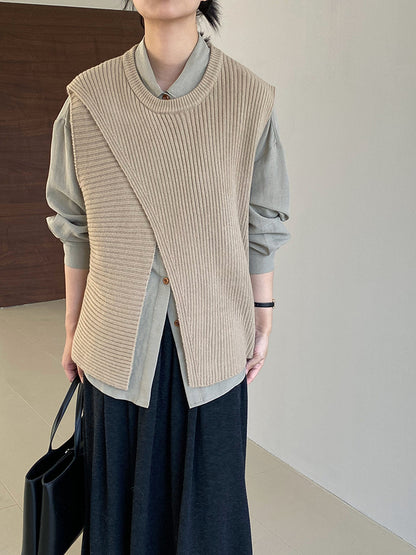 【cim8979】實拍秋冬設計師款不規則寬鬆針織馬甲251030