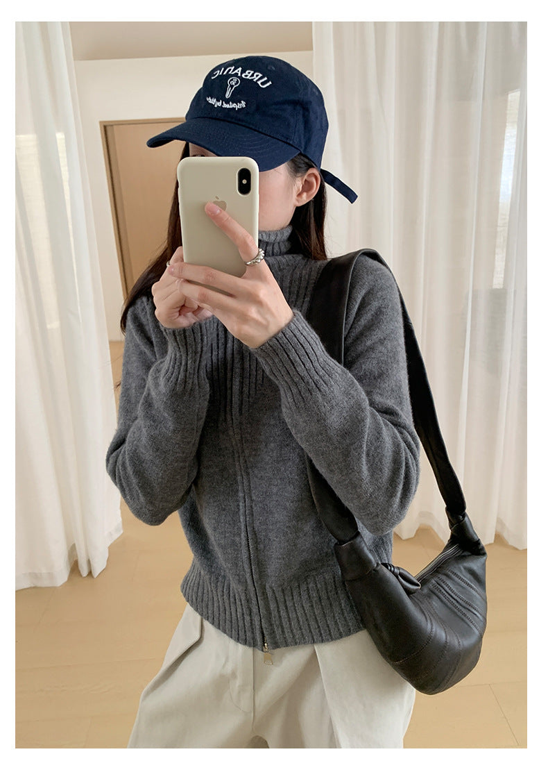 【H559】實拍個性雙拉鍊高領針織外套251021