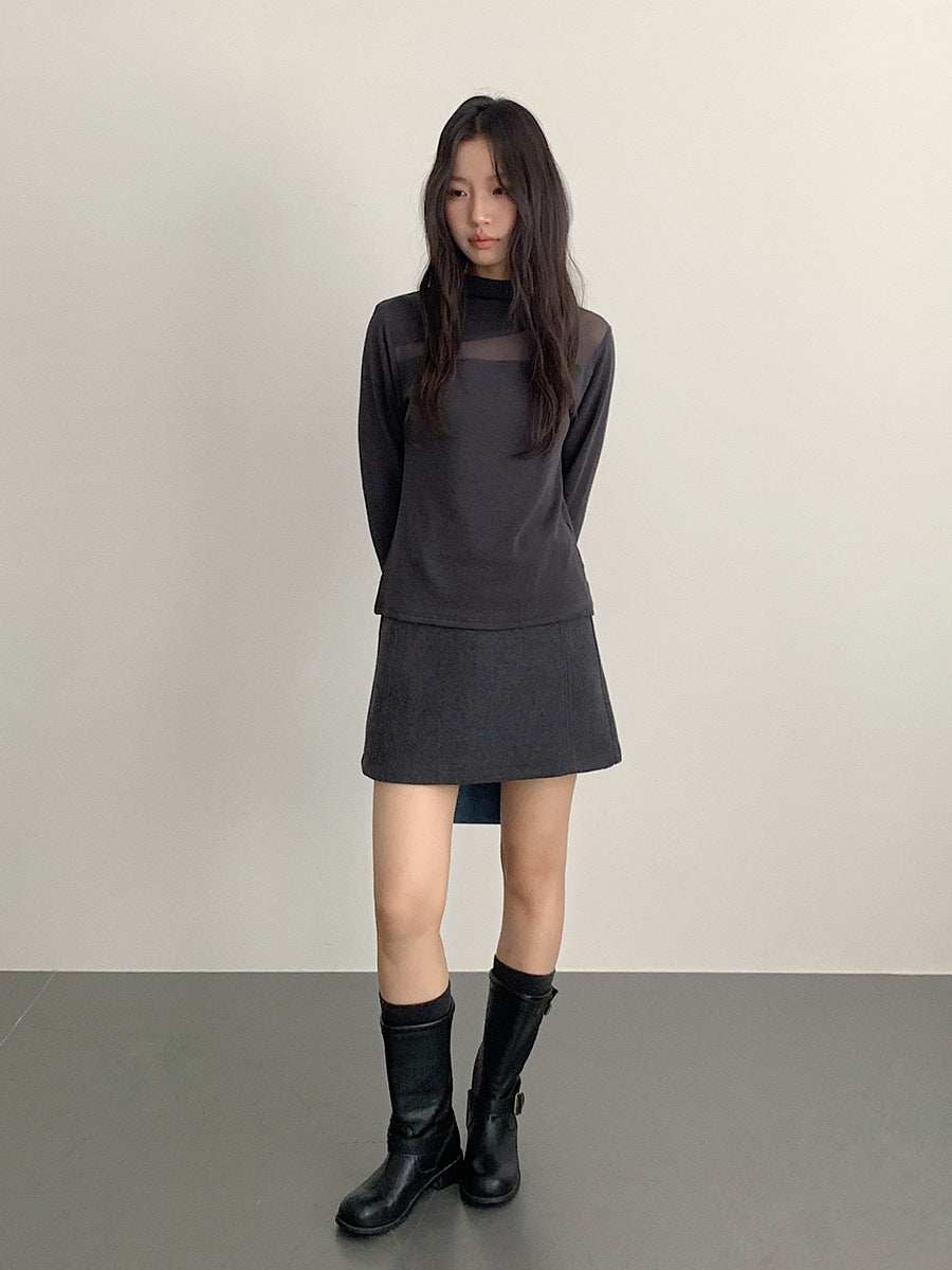 【LD11032】實拍S~XL羊毛絨超瘦高腰A字裙羊毛10%(內有安全褲+皮帶）251124