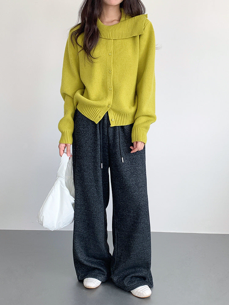 【LD11002】實拍秋冬法式設計感斜領針織毛衣外套251110