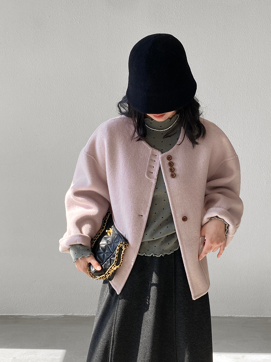 【cimz8538】實拍超美香芋色廓形厚款雙面羊毛外套大衣（羊毛100)251120