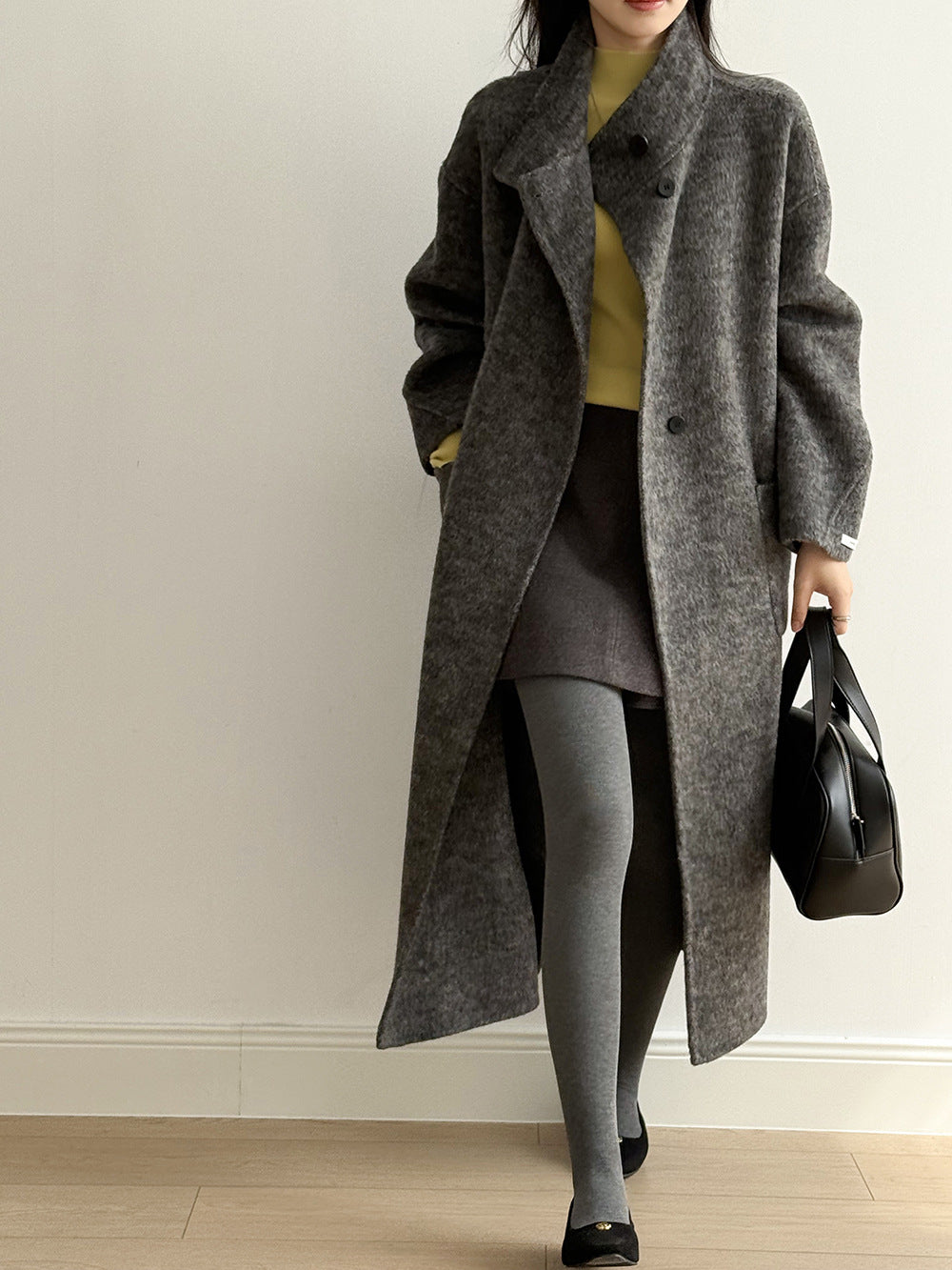 【Y25527】實拍高單質感雙面羊毛呢立領大衣（棉羊毛68%)251106