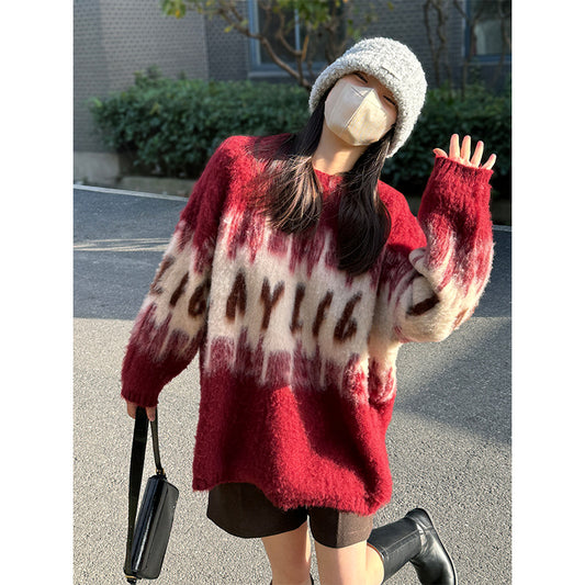 【CIMFFYZ609】實拍韓國聖誕紅色漸變寬鬆針織毛衣(羊毛8）231201