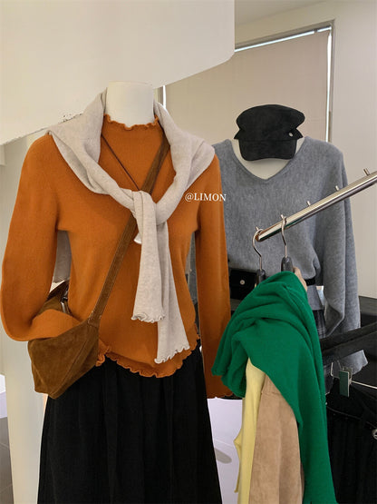 【LDF006】檸檬家親膚絨木耳邊半高領長袖針織衫251117