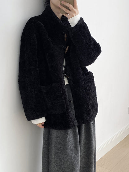 【Y7097】實拍冬季慵懒可愛牛角扣羊羔毛厚外套251113