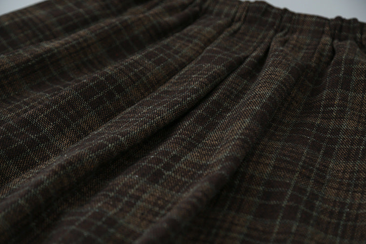 【LD11008】實拍復古毛呢格子高腰a字裙(左右有口袋）251110