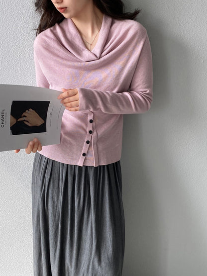 【cimzM946】氣質慵懶超顯白✨設計感垂墜領一字肩露肩顯瘦針織上衣260319