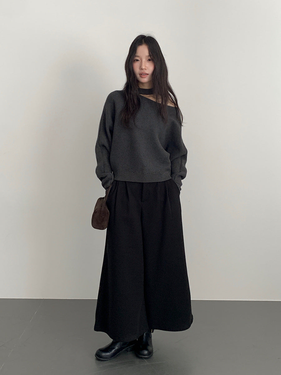 【LD11029】實拍韓系掛脖鏤空露肩針織毛衣251124