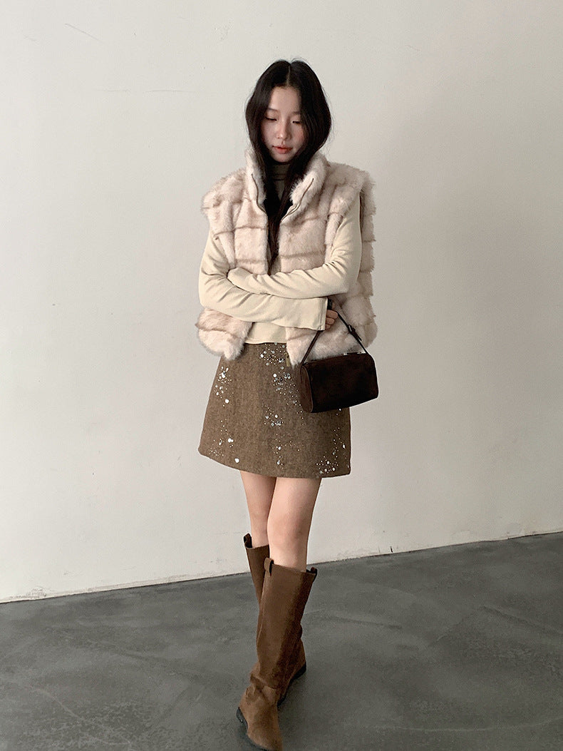 【LD11042】實拍皮毛一體立領拉鍊背心外套251202