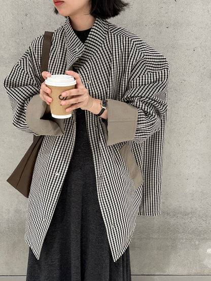 【cim1228】實拍韓國高級天絲棉雙面可穿黑白格風衣外套251030