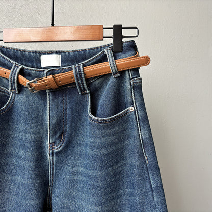 【Y98395】實拍S~XL復古加絨直筒牛仔褲含腰帶251106
