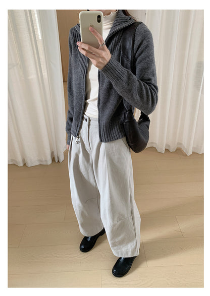 【H566】實拍秋冬高腰斜紋棉挺版西裝長褲（後鬆緊腰）251021