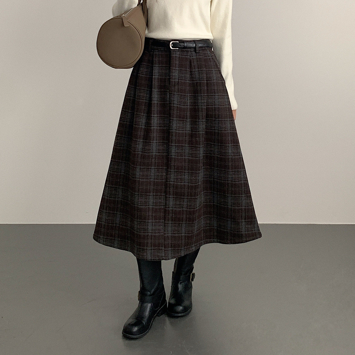 【LD11071】實拍氣質復古格紋毛呢a字裙251209