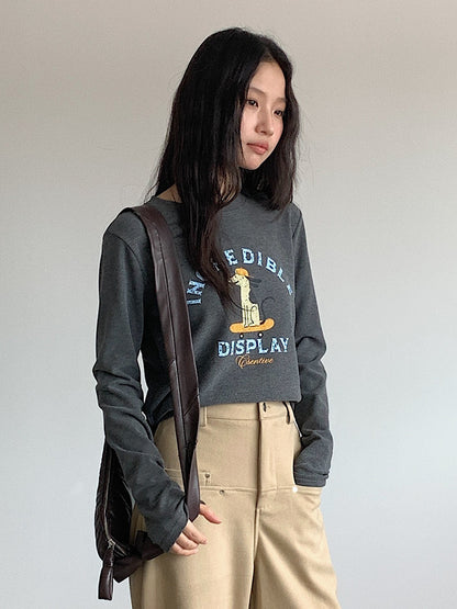 【LD3291】實拍韓國德絨小狗印花長袖T恤251103