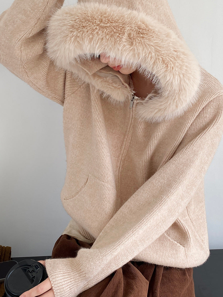 【cimz8321】實拍可拆卸毛領連帽拉鍊毛衣外套251128