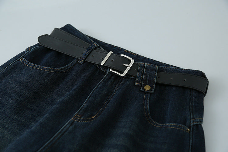 【LD11023】實拍S~XL顯瘦加絨加厚高腰寬鬆彎刀牛仔褲＋腰帶251124