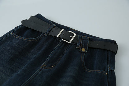 【LD11023】實拍S~XL顯瘦加絨加厚高腰寬鬆彎刀牛仔褲＋腰帶251124