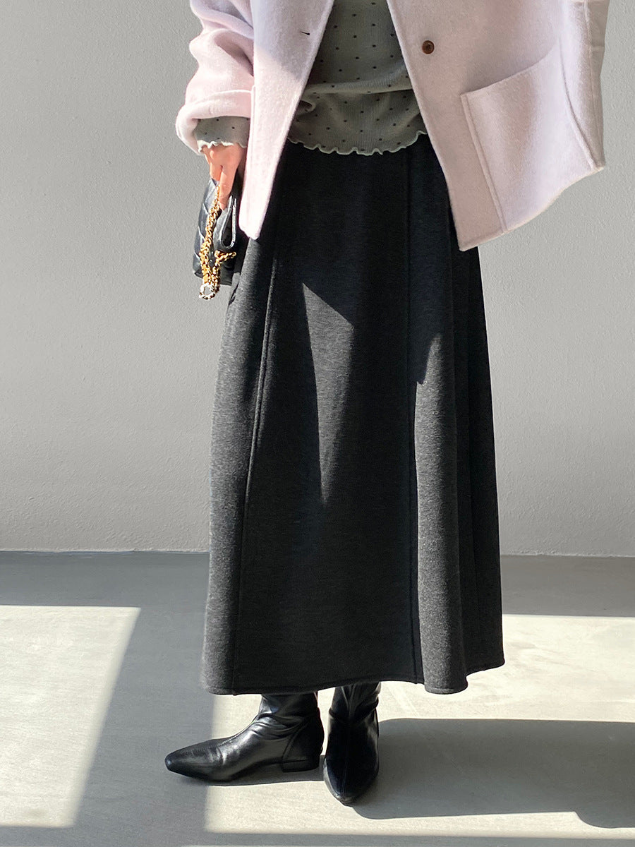 【cimz6392】實拍極簡內加絨加厚高腰毛呢長裙（羊毛3)251120