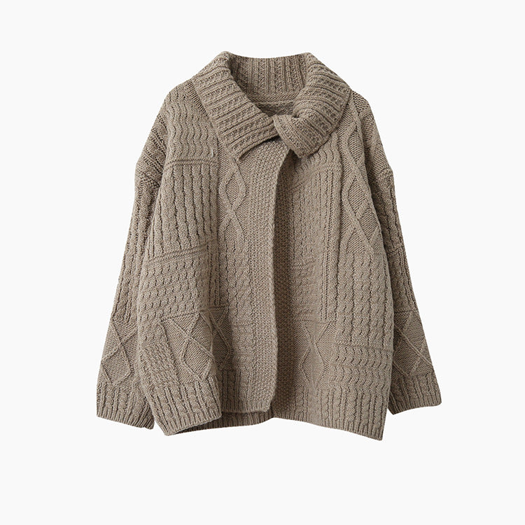 【LD3297】實拍復古立體厚實絞花大翻領毛衣外套251103