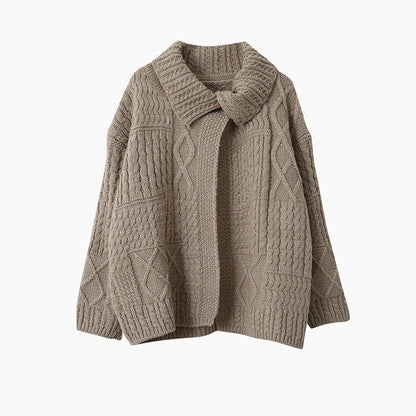 【LD3297】實拍復古立體厚實絞花大翻領毛衣外套251103