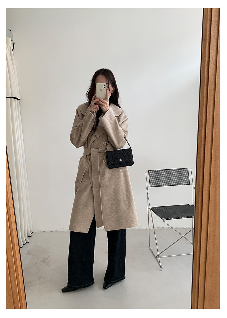 【H5479】實拍秋冬英倫翻領束腰雙面呢羊絨長外套251109