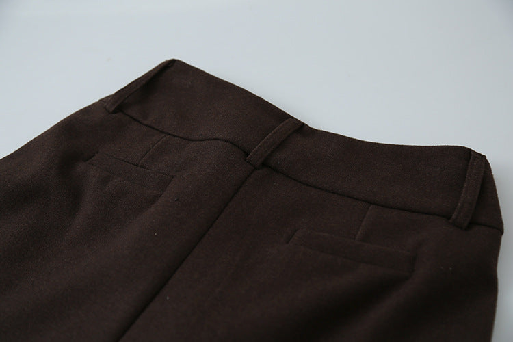 【LD3301】實拍韓系簡約高腰毛呢闊腿七分褲251103