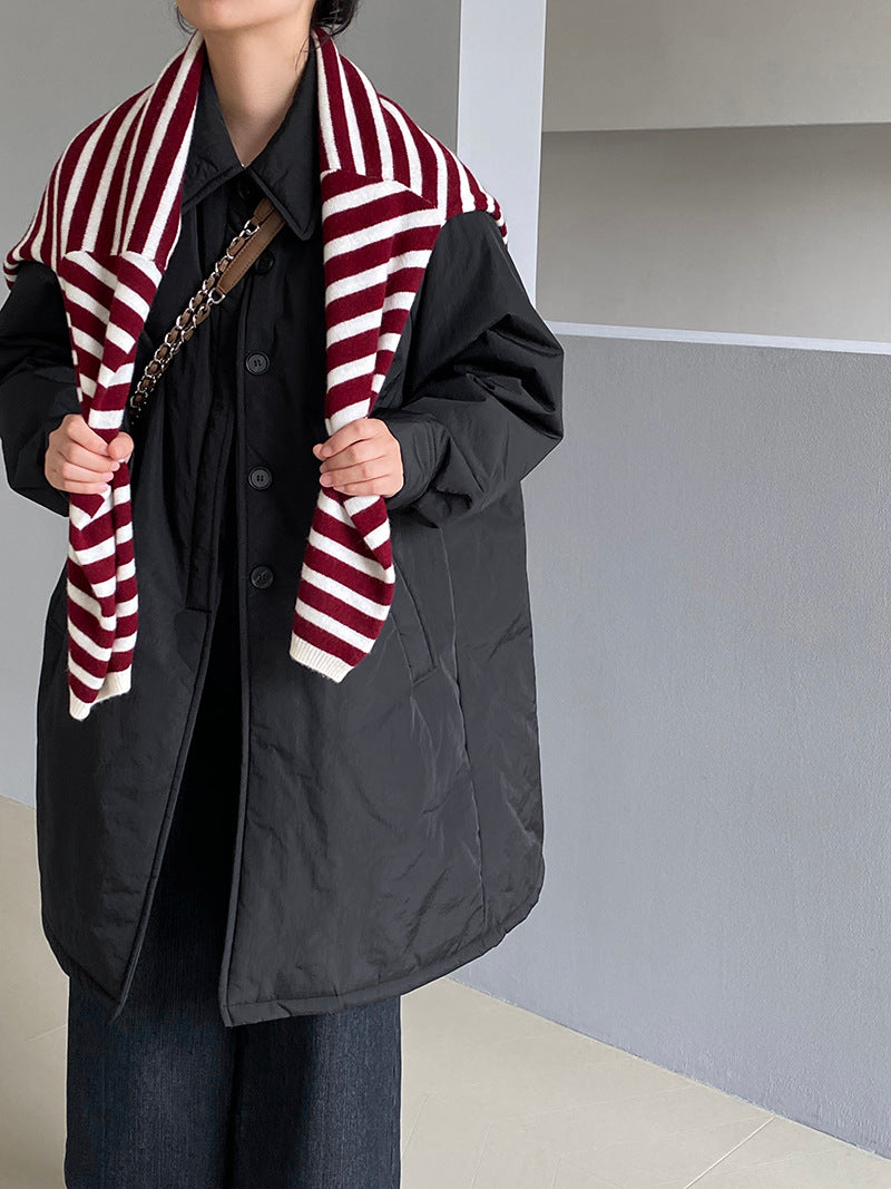 【cimz1235】 雪山奶糖 Muji 風輕薄初冬簡約廓形寬鬆棉服外套260108