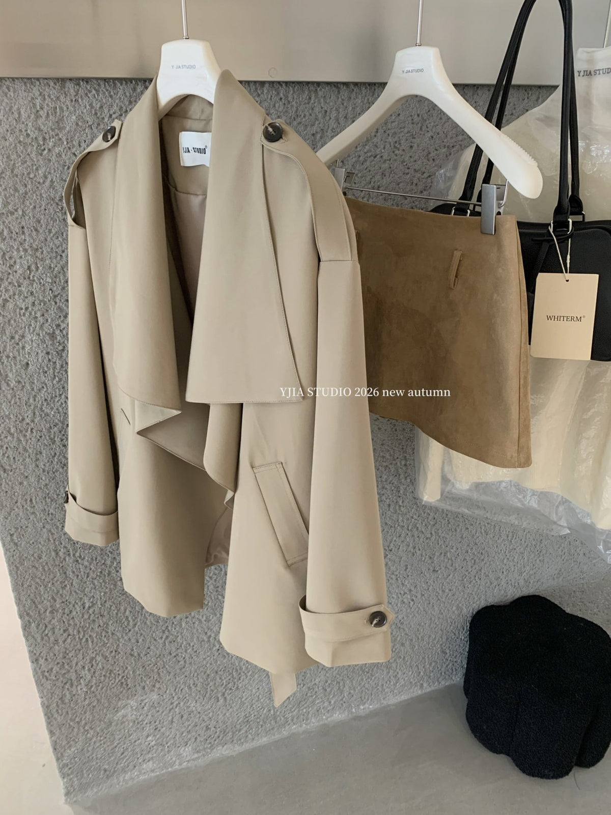 【L9296】復古簡約・翻領風衣外套附腰帶261013
