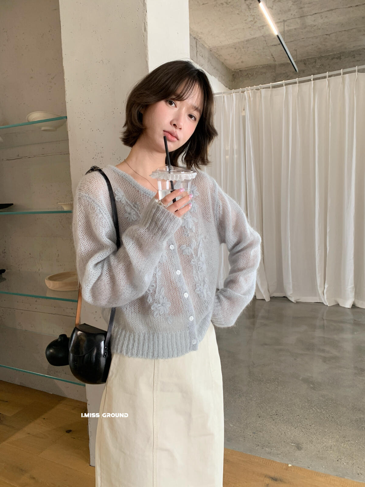 【LR991381】實拍imiss仙氣透膚30%羊毛勾花馬海毛針織外套260305