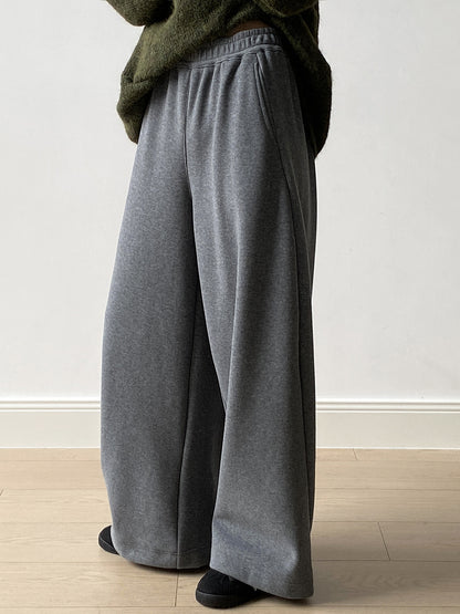 【Y82672】 實拍簡約寬鬆加絨保暖闊腿衛褲251023