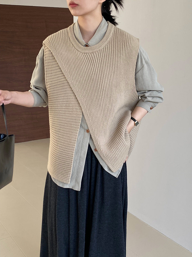 【cim8979】實拍秋冬設計師款不規則寬鬆針織馬甲251030