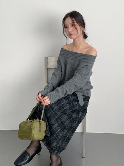 【LD11062】實拍慵懶高級感北極融針織毛衣（可拉一字肩）251209