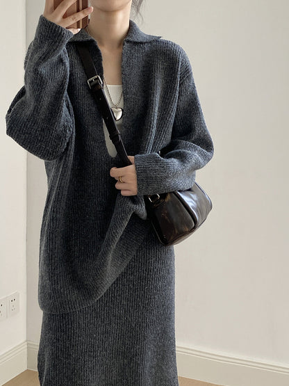 【YP680】 實拍深V慵懶毛衣＋針織長裙(含羊6%) 套裝251023