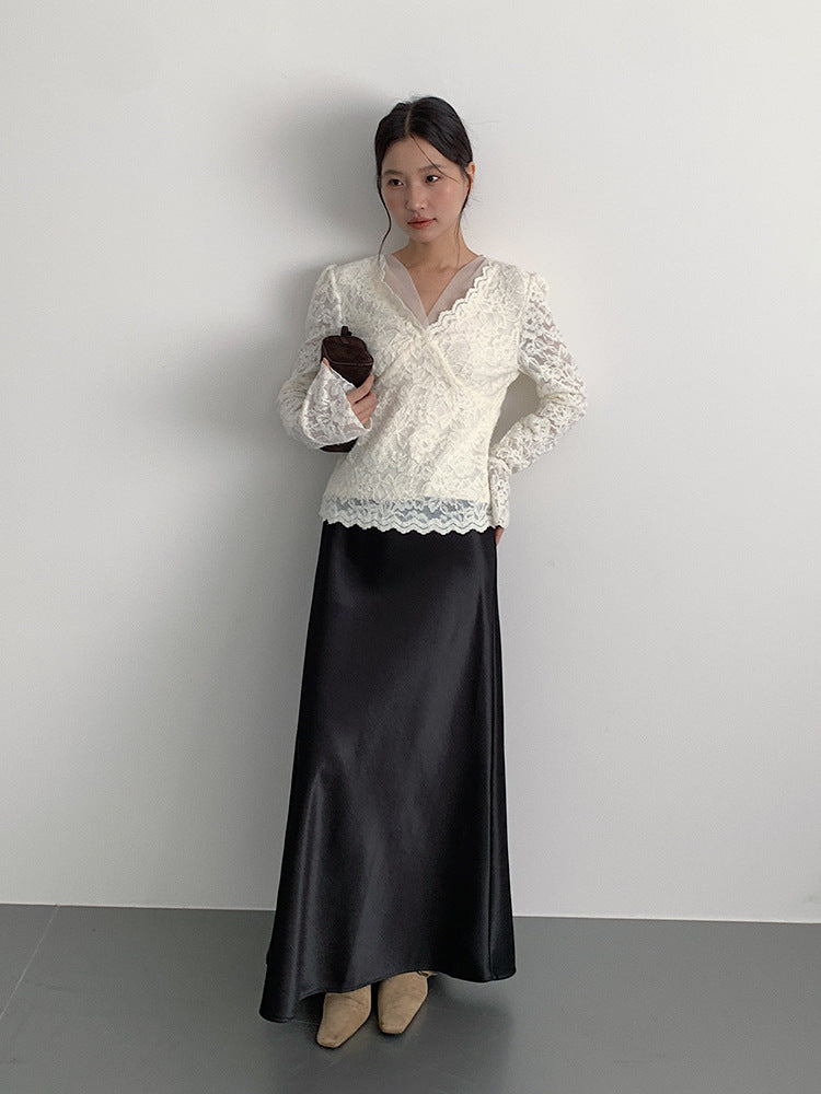 【LD3288】實拍秋冬高腰垂感抓絨厚款緞面魚尾裙251103