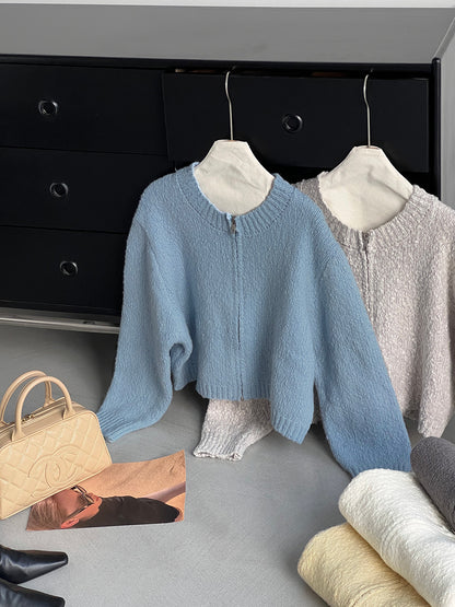 【cimz1386】實拍雙頭拉鍊羊毛保暖針織外套（羊毛34%)251201