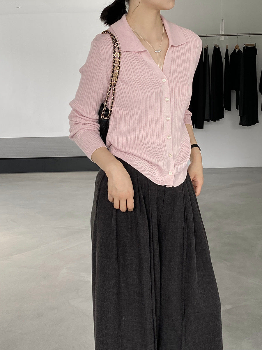 【cim6901】實拍慵懶紙片人polo領針織衫251030