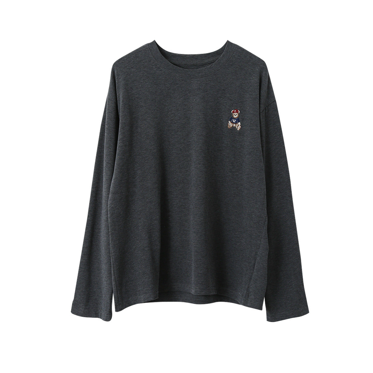 【LD11025】實拍舒適小熊刺繡寬鬆長袖T恤251124