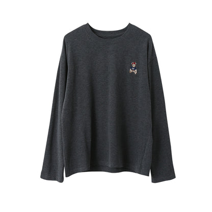 【LD11025】實拍舒適小熊刺繡寬鬆長袖T恤251124