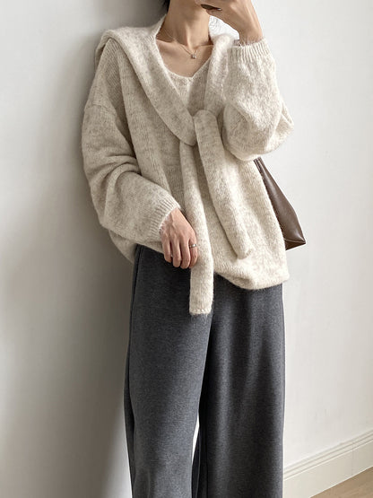 【Y25805】 實拍溫柔軟糯V領毛衣+針織披肩(含羊毛3％）251023